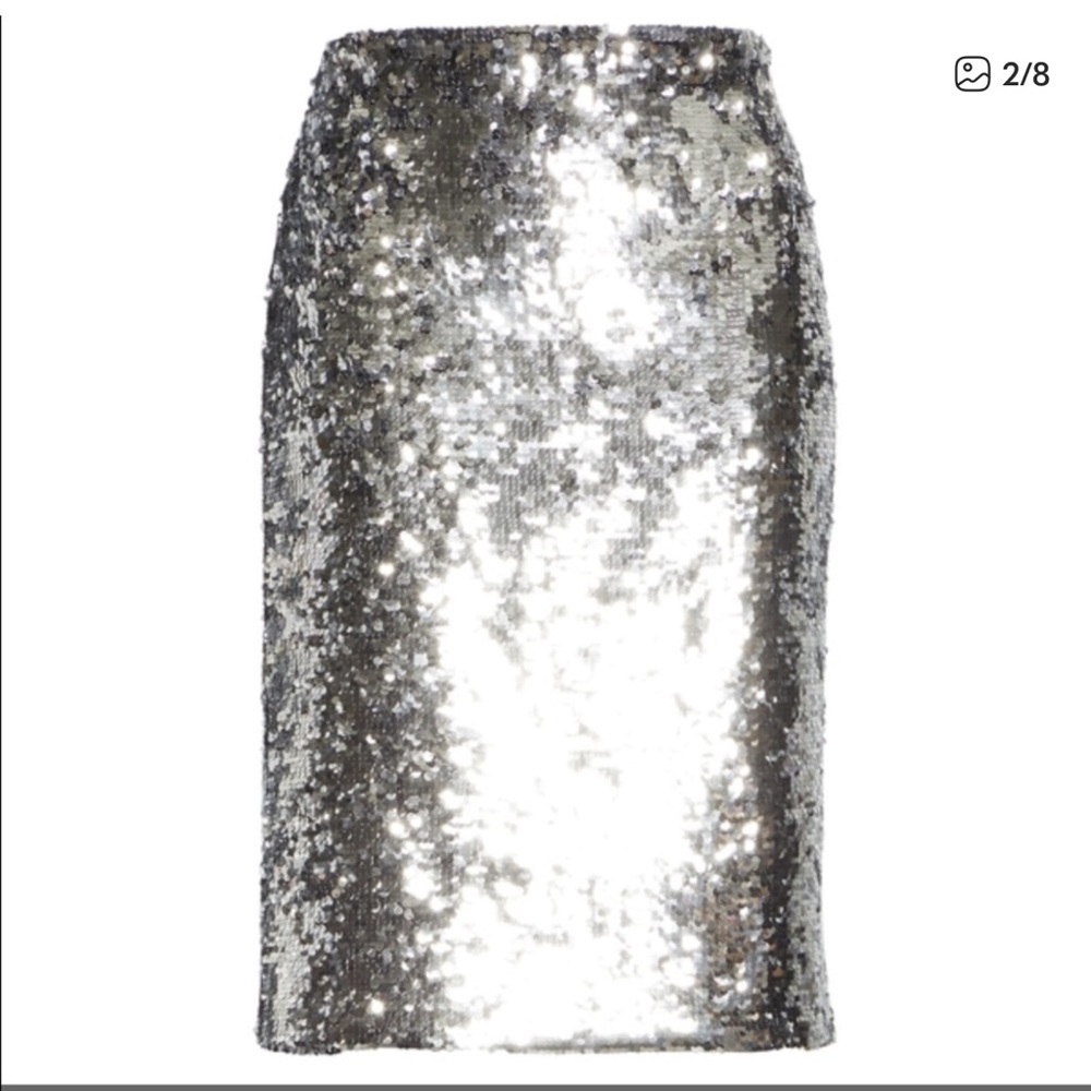 Alice + Olivia Glittering Ramos Sequin Pencil Skirt in Silver - size 0 - EUC